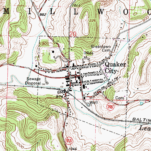 Topographic Map of Quaker City, OH