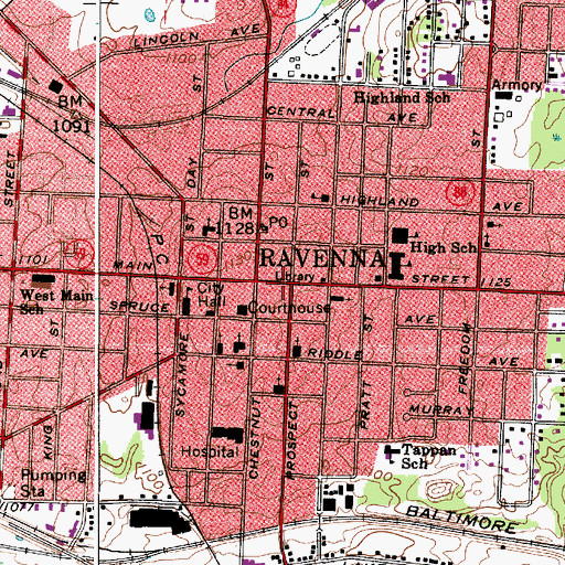 Topographic Map of Ravenna, OH