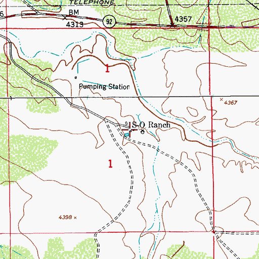 Topographic Map of S-O Ranch, AZ