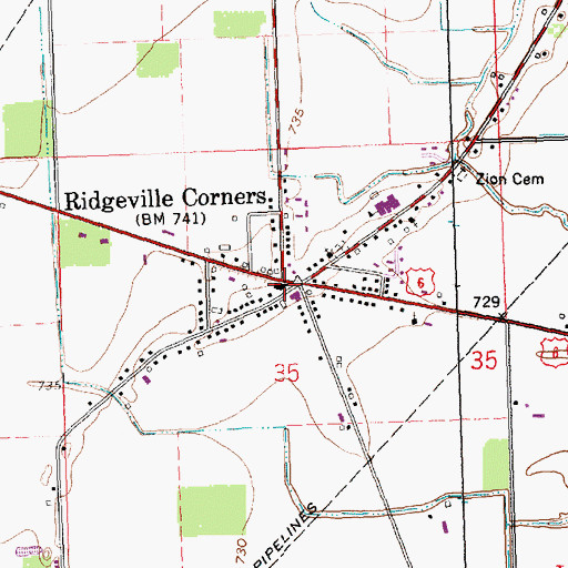 Topographic Map of Ridgeville Corners, OH