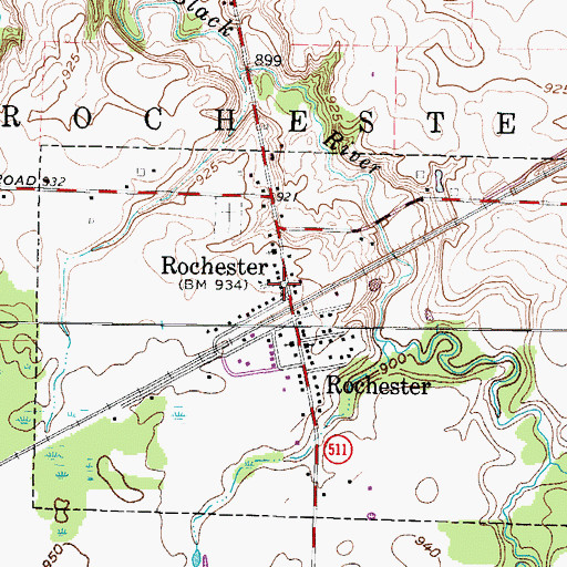 Topographic Map of Rochester, OH