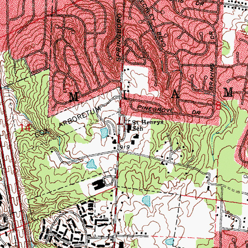 Topographic Map of Saint Henrys School, OH