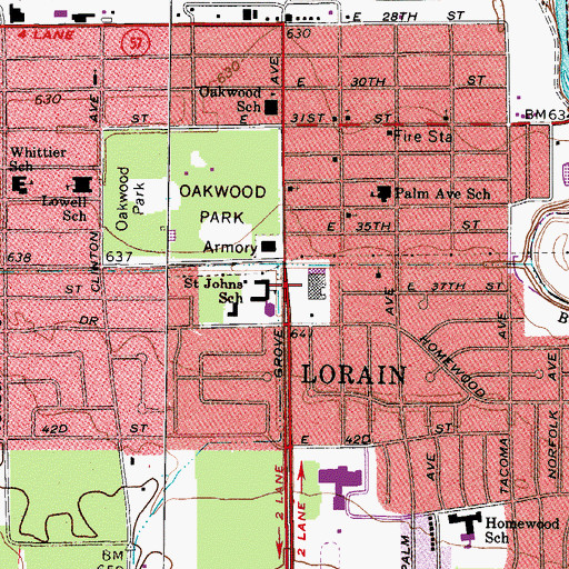 Topographic Map of Saint Johns School (historical), OH