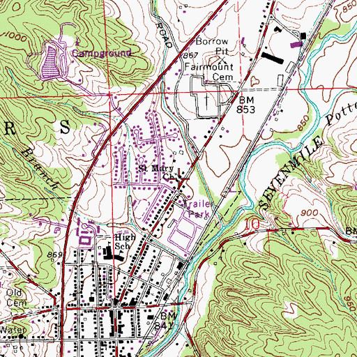 Topographic Map of Saint Mary Church, OH