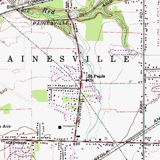 Topographic Map of Saint Pauls Church, OH