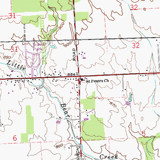 Topographic Map of Saint Peters Church, OH