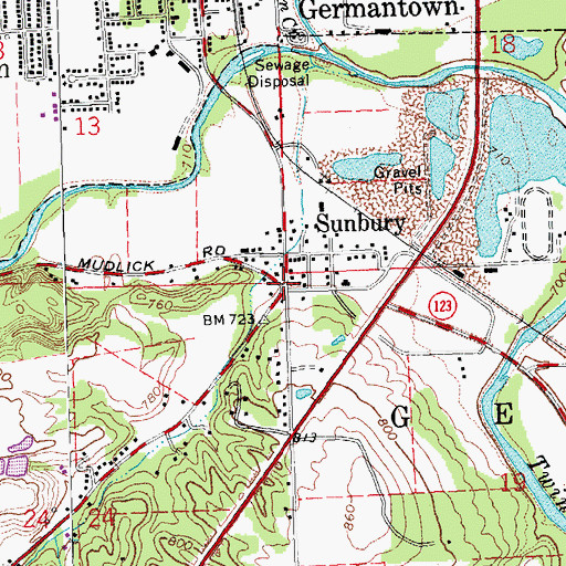 Topographic Map of Sunbury, OH