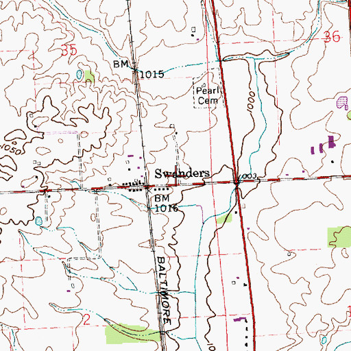 Topographic Map of Swanders, OH