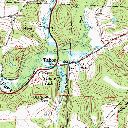 Topographic Map of Tabor, OH