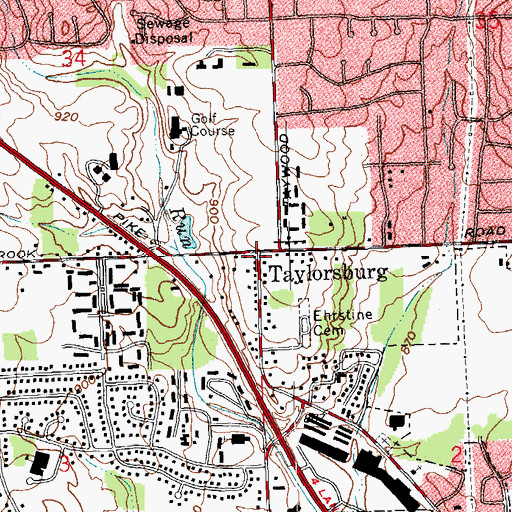 Topographic Map of Taylorsburg, OH