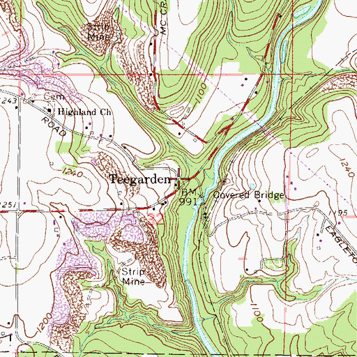 Topographic Map of Teegarden, OH