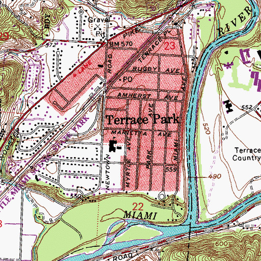 Topographic Map of Terrace Park, OH