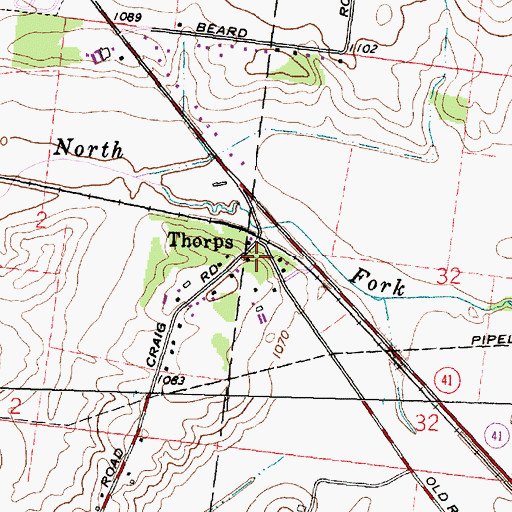 Topographic Map of Thorps, OH