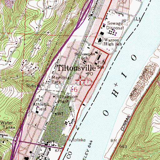 Topographic Map of Tiltonsville, OH