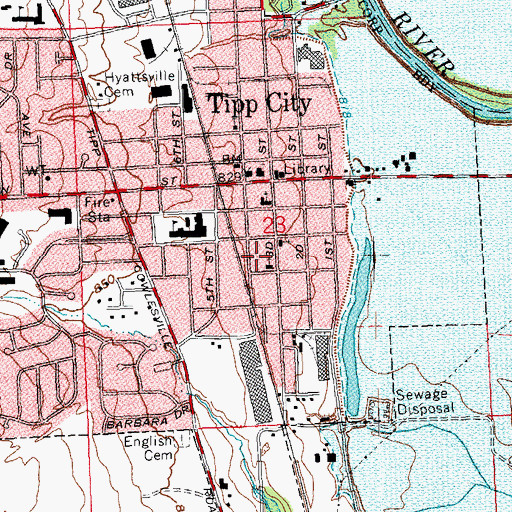 Topographic Map of Tipp City, OH