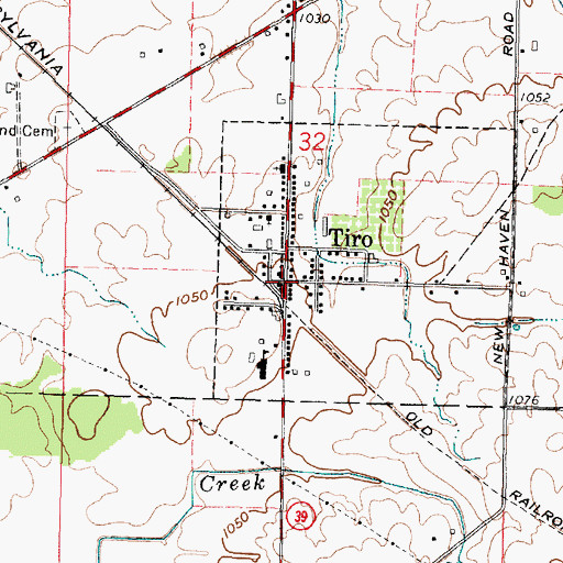 Topographic Map of Tiro, OH