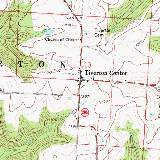 Topographic Map of Tiverton Center, OH
