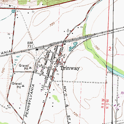 Topographic Map of Trinway, OH