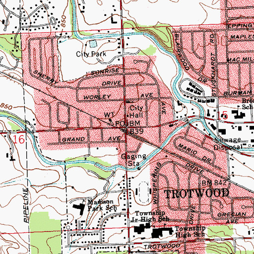 Topographic Map of Trotwood, OH