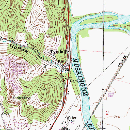 Topographic Map of Tyndall, OH