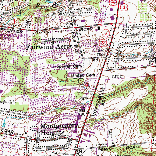 Topographic Map of United Cemetery, OH