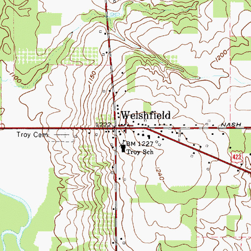 Topographic Map of Welshfield, OH