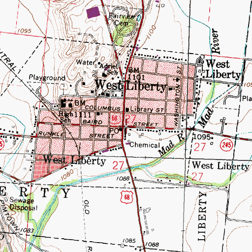 Topographic Map of West Liberty, OH