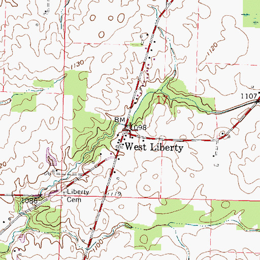 Topographic Map of West Liberty, OH
