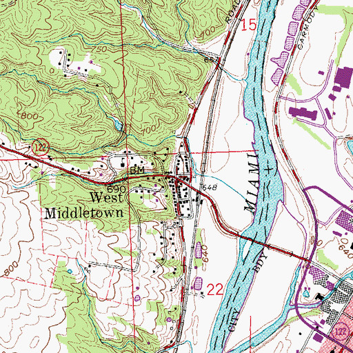 Topographic Map of West Middletown, OH