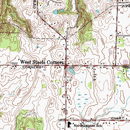 Topographic Map of West Steels Corners, OH
