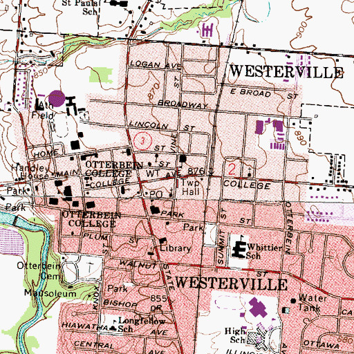 Topographic Map of Westerville, OH