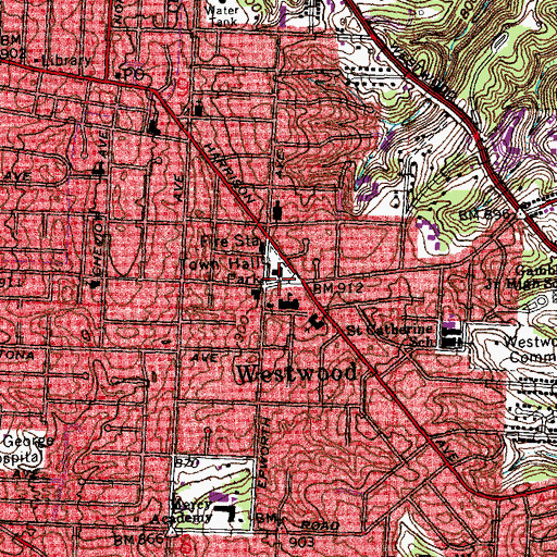 Topographic Map of Westwood, OH