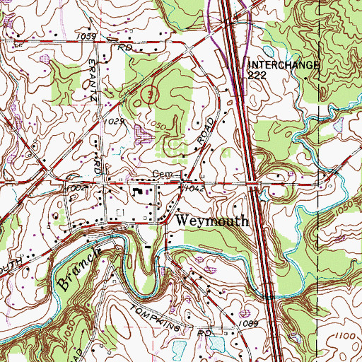 Topographic Map of Weymouth, OH