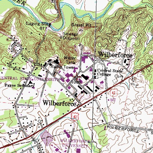 Topographic Map of Wilberforce, OH
