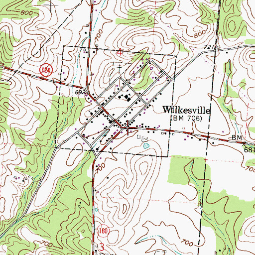 Topographic Map of Wilkesville, OH