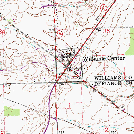 Topographic Map of Williams Center, OH