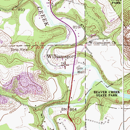 Topographic Map of Williamsport, OH