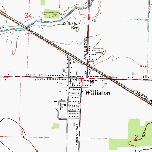Topographic Map of Williston, OH