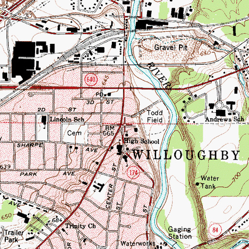 Topographic Map of Willoughby, OH
