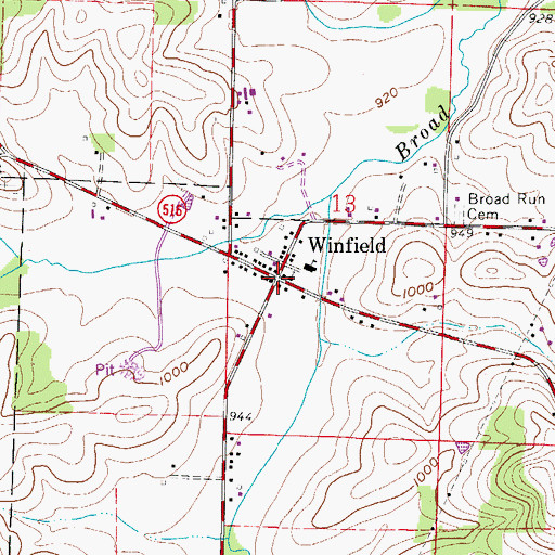 Topographic Map of Winfield, OH