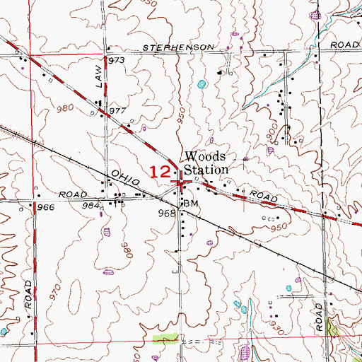 Topographic Map of Woods Station, OH