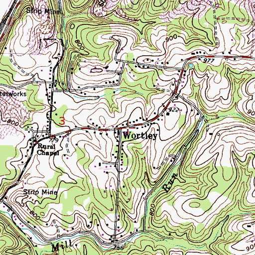 Topographic Map of Wortley, OH