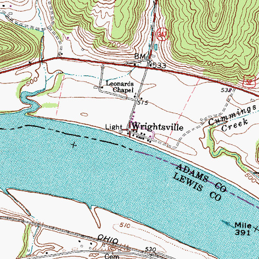 Topographic Map of Wrightsville, OH