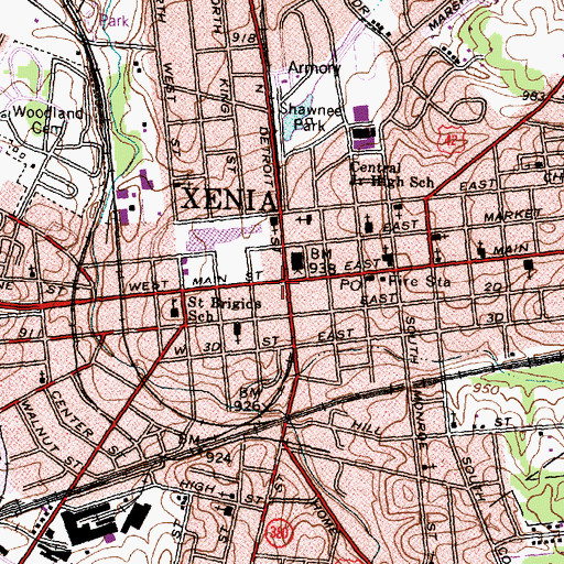 Topographic Map of Xenia, OH