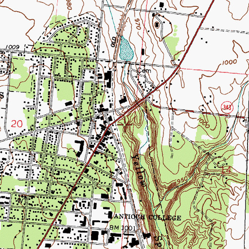 Topographic Map of Yellow Springs, OH