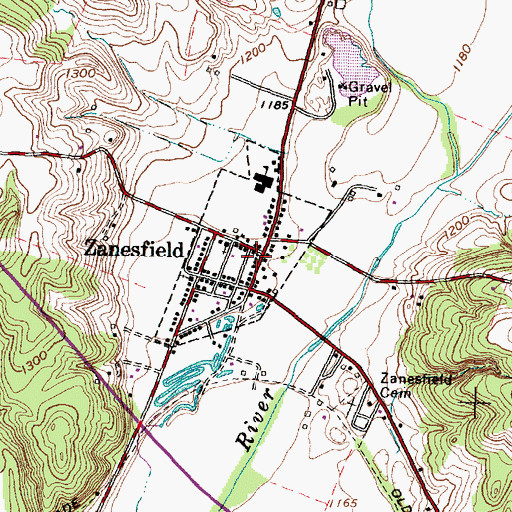 Topographic Map of Zanesfield, OH