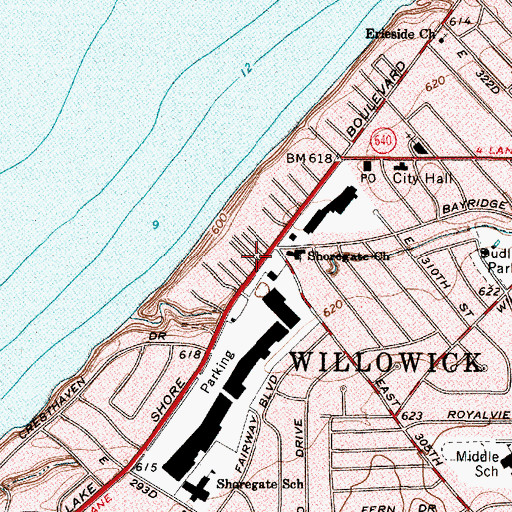 Topographic Map of Willoughbeach, OH
