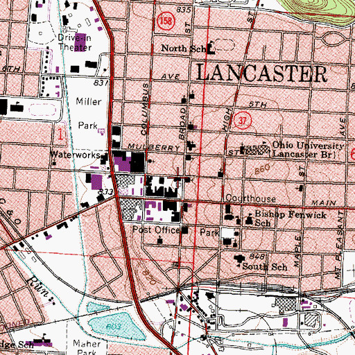 Topographic Map of Fairfield County Library, OH