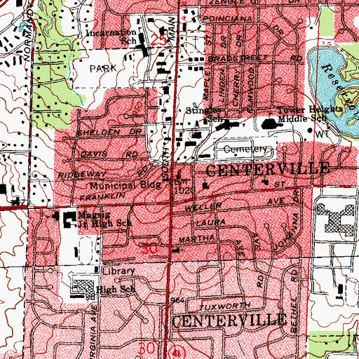 Topographic Map of Centerville Bible College, OH