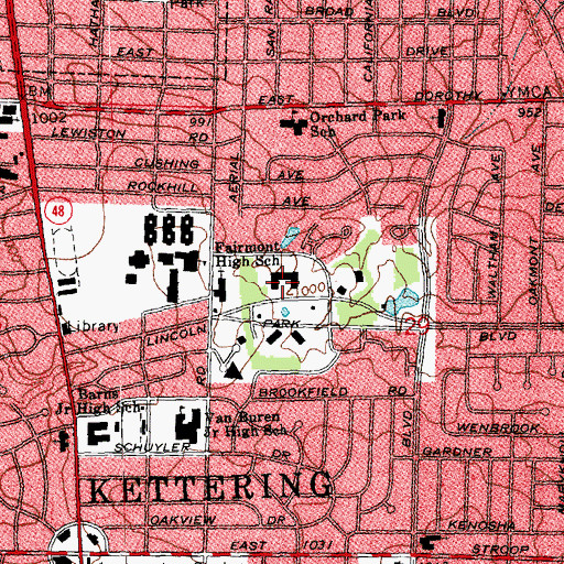 Topographic Map of Kettering Central Park, OH